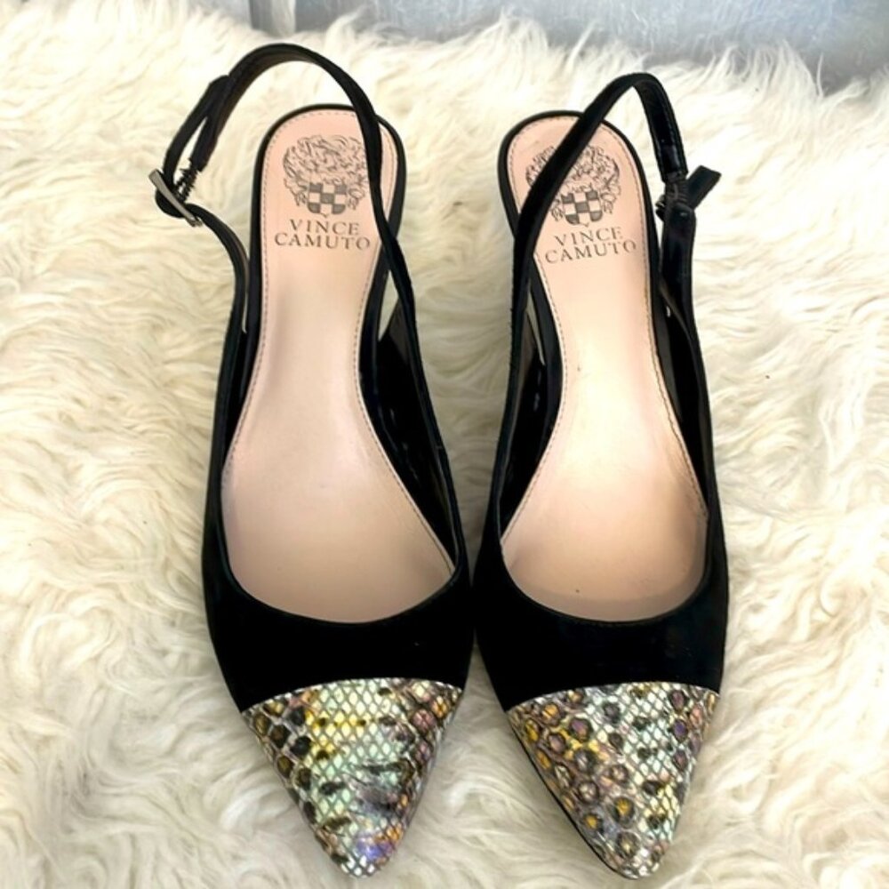 Vince Camuto Stanton Cap Toe Snake skin slingback heels